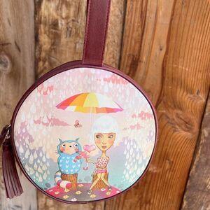 TOOKATA PEOPLE Sold Out Leather Round Handbag Burgundy, Tessa Thunder Graphic